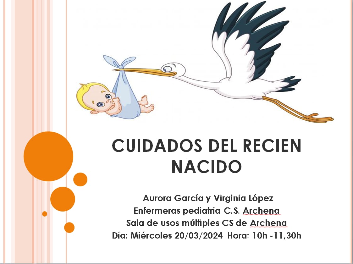 El miércoles 20 de Marzo os esperamos para hablar de los cuidados del recién nacido. Si vas a tener un bebé, o acabas de tenerlo, acude al centro de salud de Archena donde nuestras enfermeras de pediatría resuelven todas tus dudas. ¡Anímate!