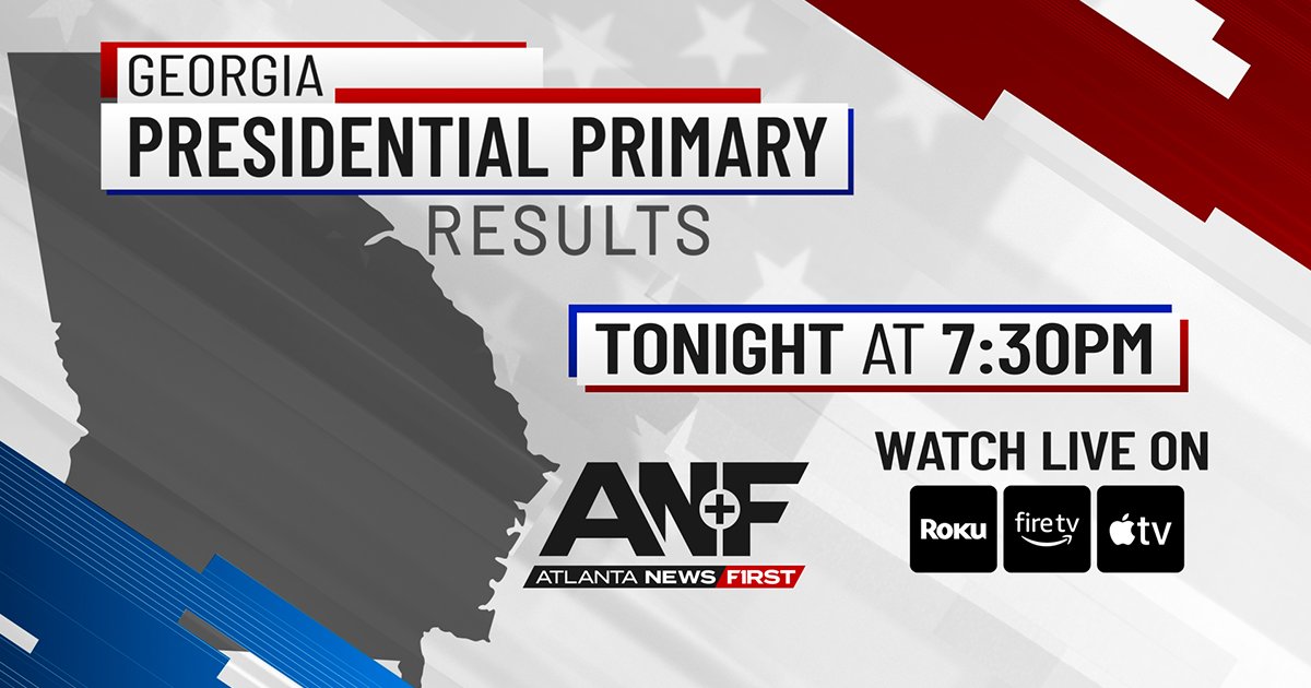 LIVE ELECTION RESULTS! Atlanta News First has team coverage and the outcome of Georgia's Presidential Primary on LIVE on ANF+ starting at 7:30 p.m. Watch Here >>> tinyurl.com/3wf6hv5j