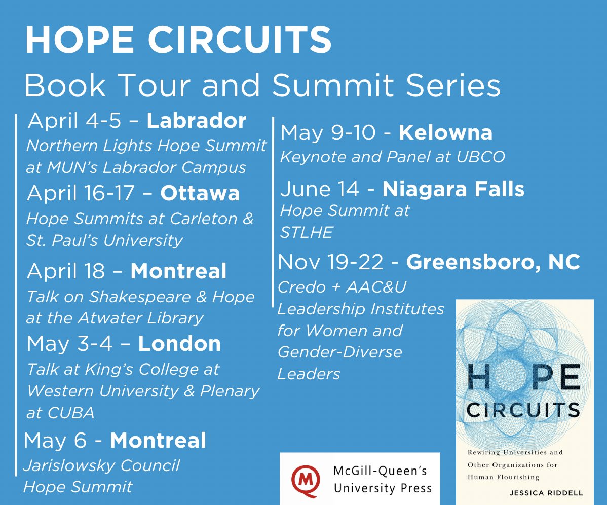 Today is the official release date of Hope Circuits @McGillQueensUP: I’m thrilled to take the book on the road & into communities across Canada. I wrote the book as a conversation starter so we could build a shared vocabulary & build hopeful mindsets. What a journey⭐️