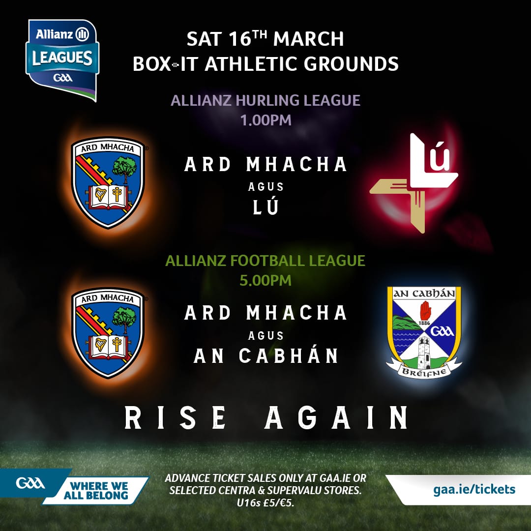 Super Allianz League Saturday Our Footballers & Hurlers need your support to get them over the line. Allianz Hurling league @CavanCoBoardGaa v @monaghangaa 1pm Kingspan Breffni Allianz Football league @Armagh_GAA v @CavanCoBoardGaa 5pm Box It Athletic Grounds Armagh #GAA