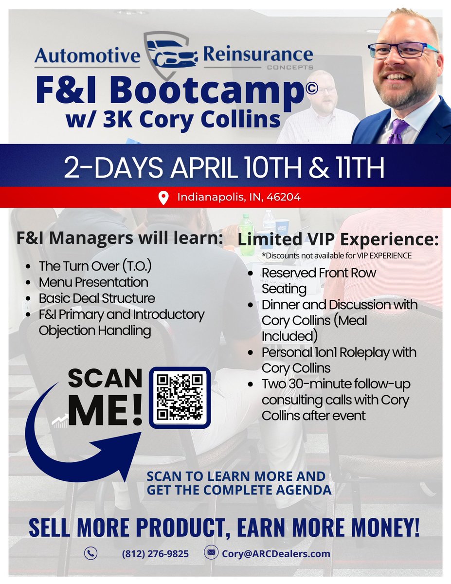 Registration is now open for Independent and Franchise Dealerships outside of our ARC Network! Sign up now for the two day game changing F&I Class Sponsored by @RouteOne Menu April 10&11th.

arcdealers.com/finance-school/

#cardealership #fnitraining #vsc #pvr #backendgross