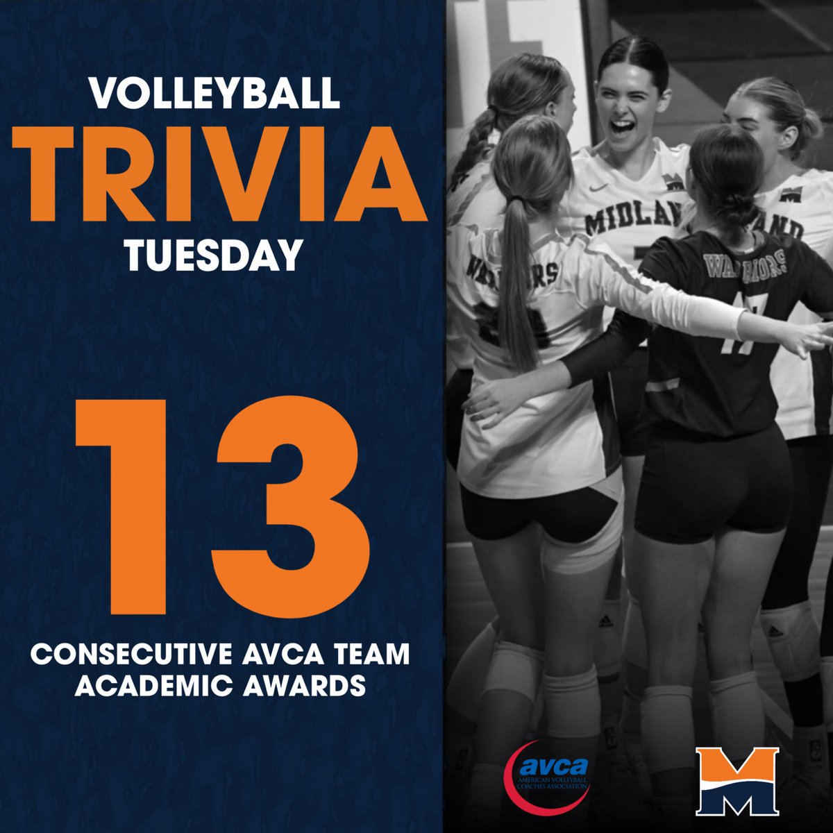 STUDENT-athletes, always. 📚📝 Midland Volleyball has earned the AVCA Team Academic Award every season under Coach Giesselmann since 2010, which requires a team to maintain a cumulative GPA of 3.3 or higher during an academic year. Efforts in the classroom MATTER!