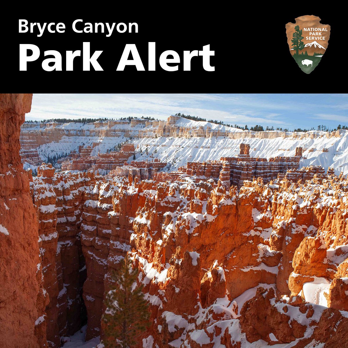 ⚠️Main Road Status: Due to approaching winter weather, the Main Road is open to Mile 3 of 18. ✅The Bryce Amphitheater area remains open to all vehicles. Trails are currently a mixture of mud, ice, and snow. Boots and traction devices recommended. go.NPS.gov/BryceConditions