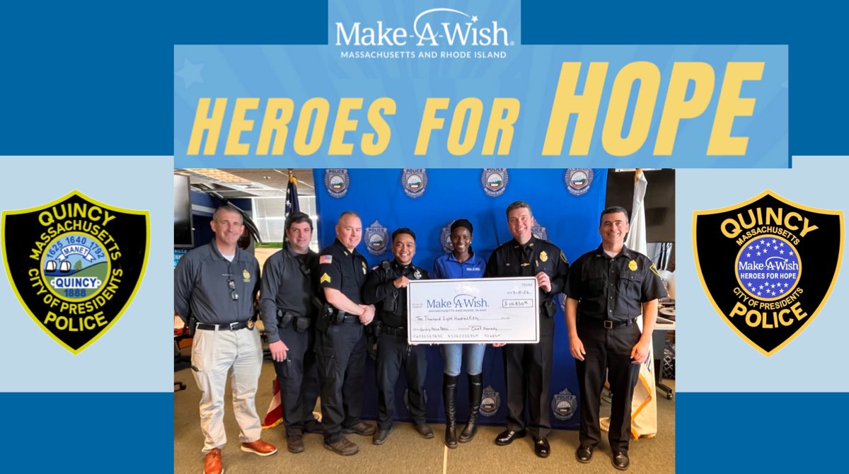 Thank you to everyone who purchased our Make A Wish Police Patch & to the Officers who donated to this campaign. Through your generosity our department was able to present $10,860 to @MakeAWishMassRI 💫 #heroesforhope #makeawish #LawEnforcement #communitypolicing