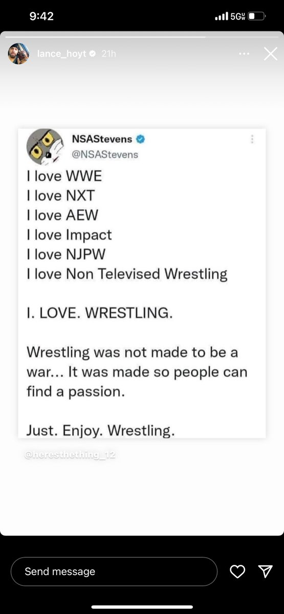 This is such a big W for me. I havent been around alot, but Wrestlers are still agreeing with my posts and sharing them months after. Huge Win for me. Appreciate it @LanceHoyt