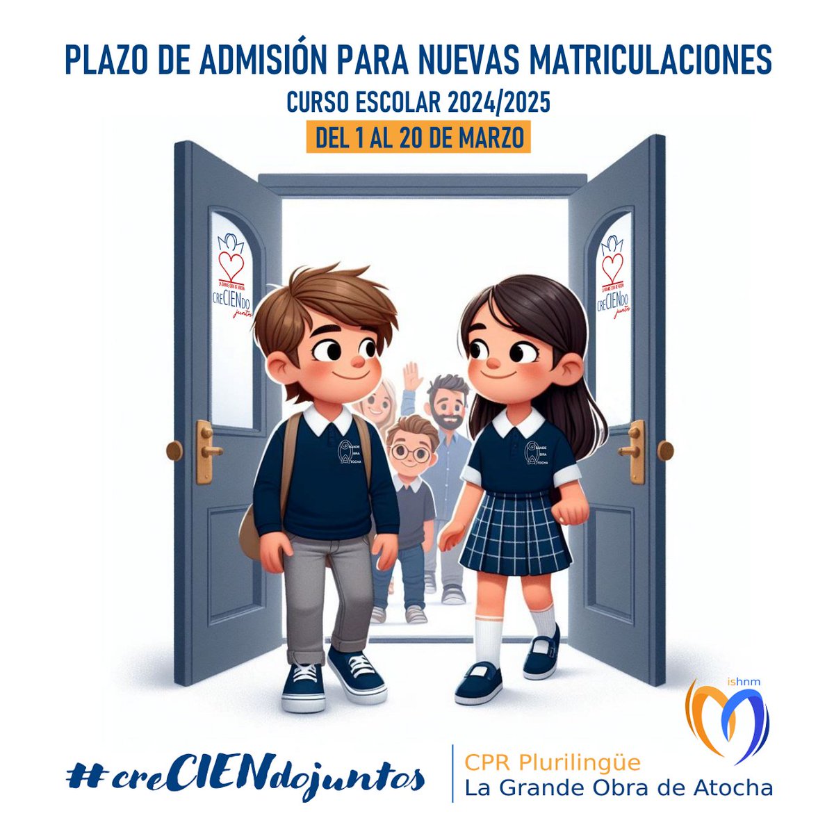 ✍️ Plazo de nuevas admisiones para el curso 2024/2025
Abierto hasta el 20 de marzo.
Más información 👇
ishnm.com/goatocha-a-cor…

#GOAtocha #Matriculaciones #Coruña #creCIENdojuntos