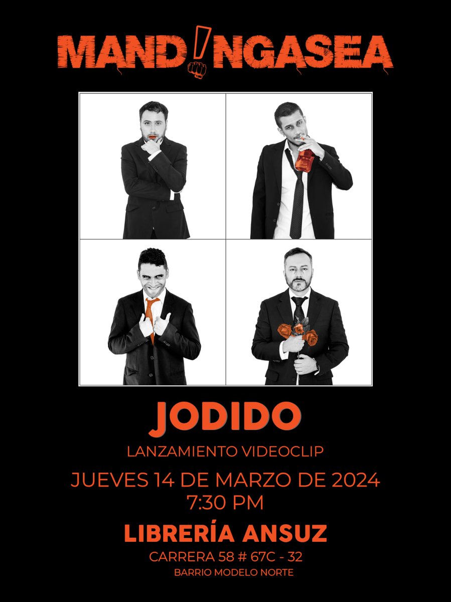 ¡Acompáñanos al lanzamiento del videoclip de "Jodido"!

¡Hablemos de salud mental sin tabúes!

#rockcolombiano #bogota #musicaenvivo 

<a href="/ArtistBooking/">InDependent Booking Artist</a>