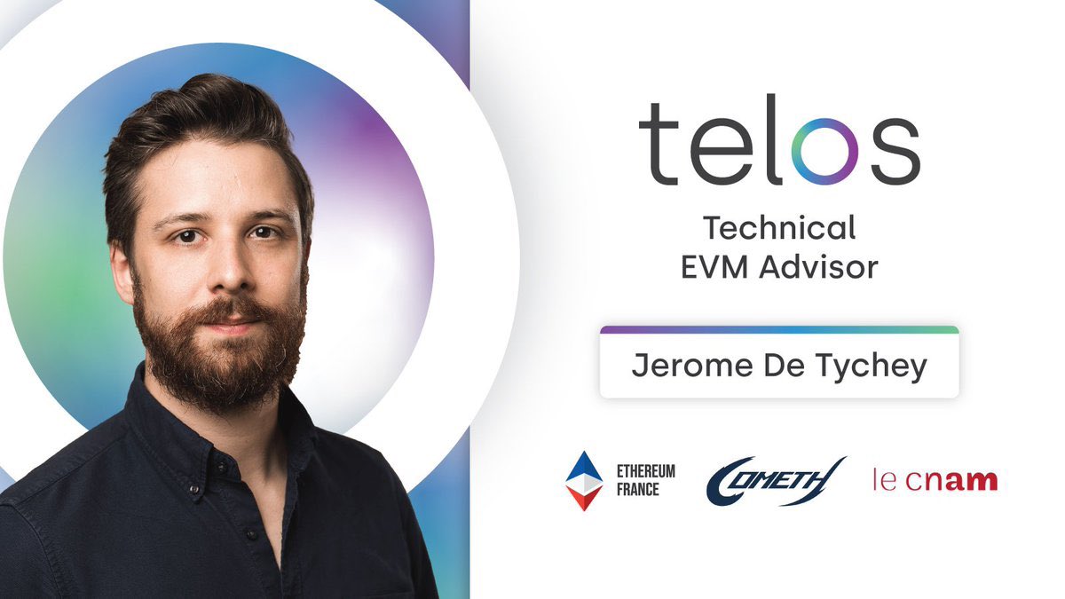 We're thrilled to announce the addition of @jdetychey as our Technical EVM Advisor! Leveraging his expertise from @Ethereum_France & @Cometh, combined with a strong background at Ledger and Consensys, he's wellequipped to steer Telos towards the future.@HelloTelos #TelosHub $TLOS