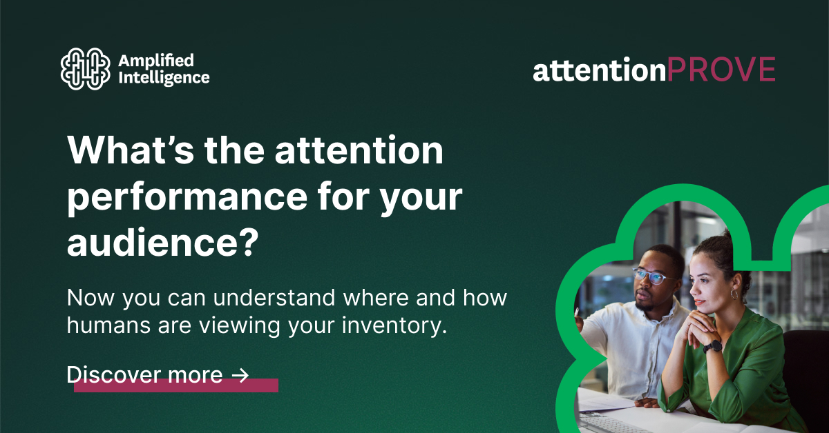 Amplified_Co's tweet image. Provide your customers with the most impactful media channel in their mix with our attentionPROVE human attention measurement tag. Discover more here #amplifiedintelligence #attentionmetrics #advertisingtechnology bit.ly/3wYVkn6