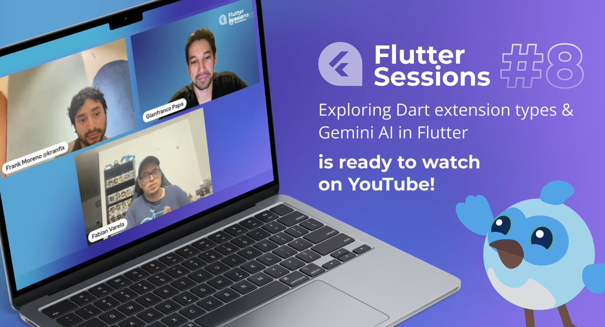 flutter_uruguay's tweet image. #FlutterSessions #8 is live on YouTube! ๐ Explore the future of Flutter with:
@fabianvarelab on integrating Flutter with Gemini AI ๐ค
@kranfix on the power of Dart extension types ๐
๐ Watch now: youtube.com/watch?v=SyFNB8โฆ
Don't forget to like & subscribe for more! ๐