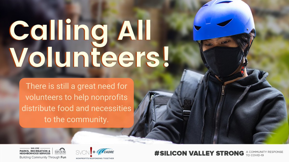 Nonprofits need YOUR help! Nonprofits need volunteers to help with nonprofit food distribution and other critical services. #SiliconValleyStrong Submit an application through SV Strong to be matched where there is a high need for support: siliconvalleystrong.org/volunteer/