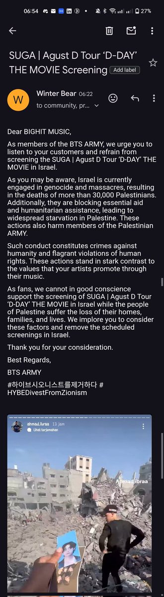 _yourwinterbear's tweet photo. Email template for Bighit, HYBE, and Trafalgar Releasing :
https://t.co/o9FsdNjtLP

#하이브는시오니스트를퇴출하라 #HYBEDivestFromZionism https://t.co/WrSJMaSx2V