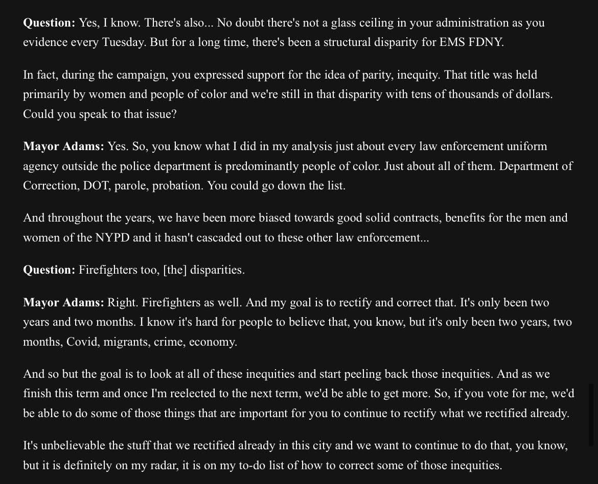 Here's @NYCMayor's response to @stucknation's question about EMS pay parity at a press conference today. At the end The Mayor says 'it is definitely on my radar,' and is on his 'to-do list of how to correct some of those inequities.' @UEPI2507 @NYCEMSwatch @AnthonyAlmojera