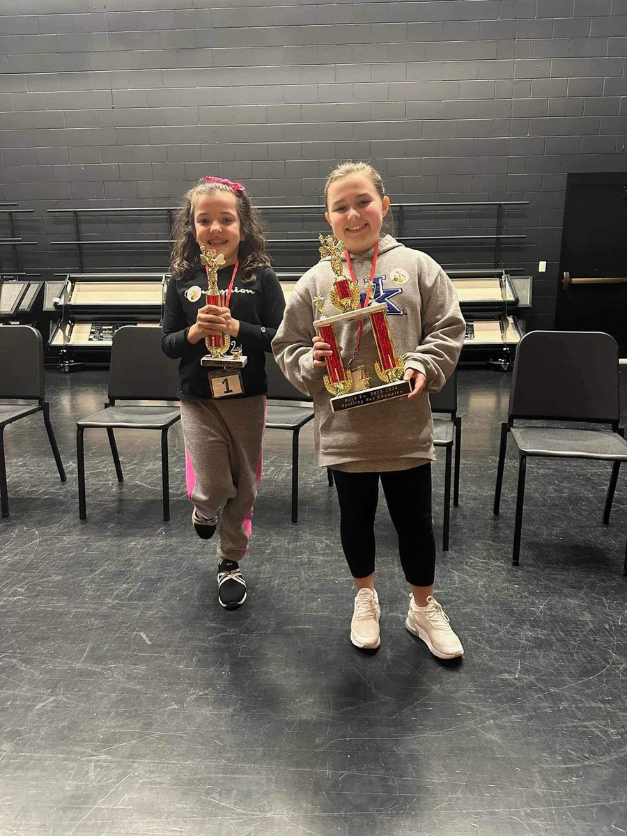 District Spelling bee winners - 1st place Braelyn (5th grade and place Ena (3rd grade). Way to go! #ponderosapride #4houses1family