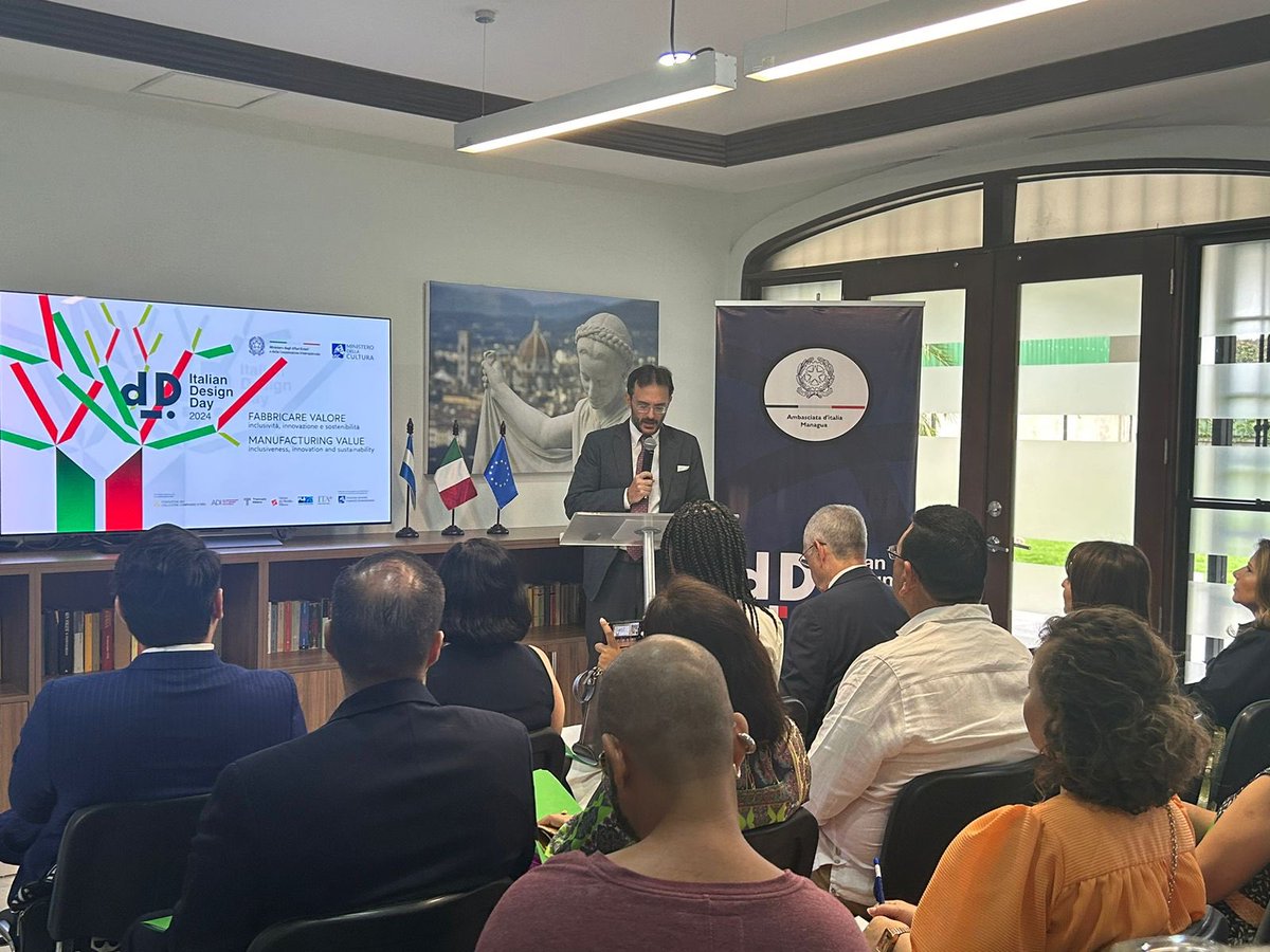 ItalyinNICA's tweet photo. Celebrando el Día del Diseño Italiano 2024 en colaboración con @iila_org y muchos otros socios del mundo creativo y empresarial de Italia 🇮🇹 y Nicaragua 🇳🇮 Gracias a todos!!! #ILAA #ItalianDesignDay https://t.co/KcFvaIrbnL