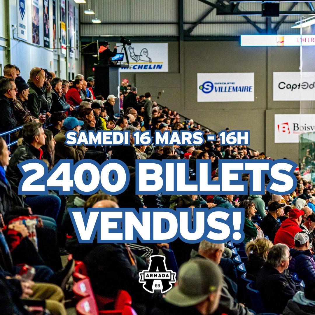 PLUS DE 2400 BILLETS VENDUS POUR LE MATCH DES PARTISANS CE SAMEDI! 🤩🙀

Si tu veux vivre la nouvelle Expérience Armada à son summum, réserve vite tes billets 👉 bit.ly/MatchPartisans

ON VEUT UNE FORTERESSE PLEINE À L’APPROCHE DES SÉRIES! 🛡️🏠

#RéEmbarqueDansLArmada ⚫️⚪️