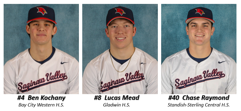 Congratulations to these 3⃣ former <a href="/Gladwin171BB/">Gladwin (MI) Post 171 Baseball</a> <a href="/Linwood239BB/">Linwood (MI) Post 239 Baseball</a> players on making their collegiate ⚾️debuts for <a href="/svsubaseball/">SVSU Baseball</a> earlier this season!!! #GoCards

⚾️ <a href="/BKochany/">Ben Kochany</a> 
⚾️ <a href="/LucasMead04/">Lucas Mead</a> 
⚾️ <a href="/ChaseRaymond21/">Chase Raymond</a> 

<a href="/legionbaseball/">American Legion Baseball</a> 🇺🇸⚾️
(📸 courtesy of <a href="/svsubaseball/">SVSU Baseball</a> <a href="/svsuathletics/">svsuathletics</a> )