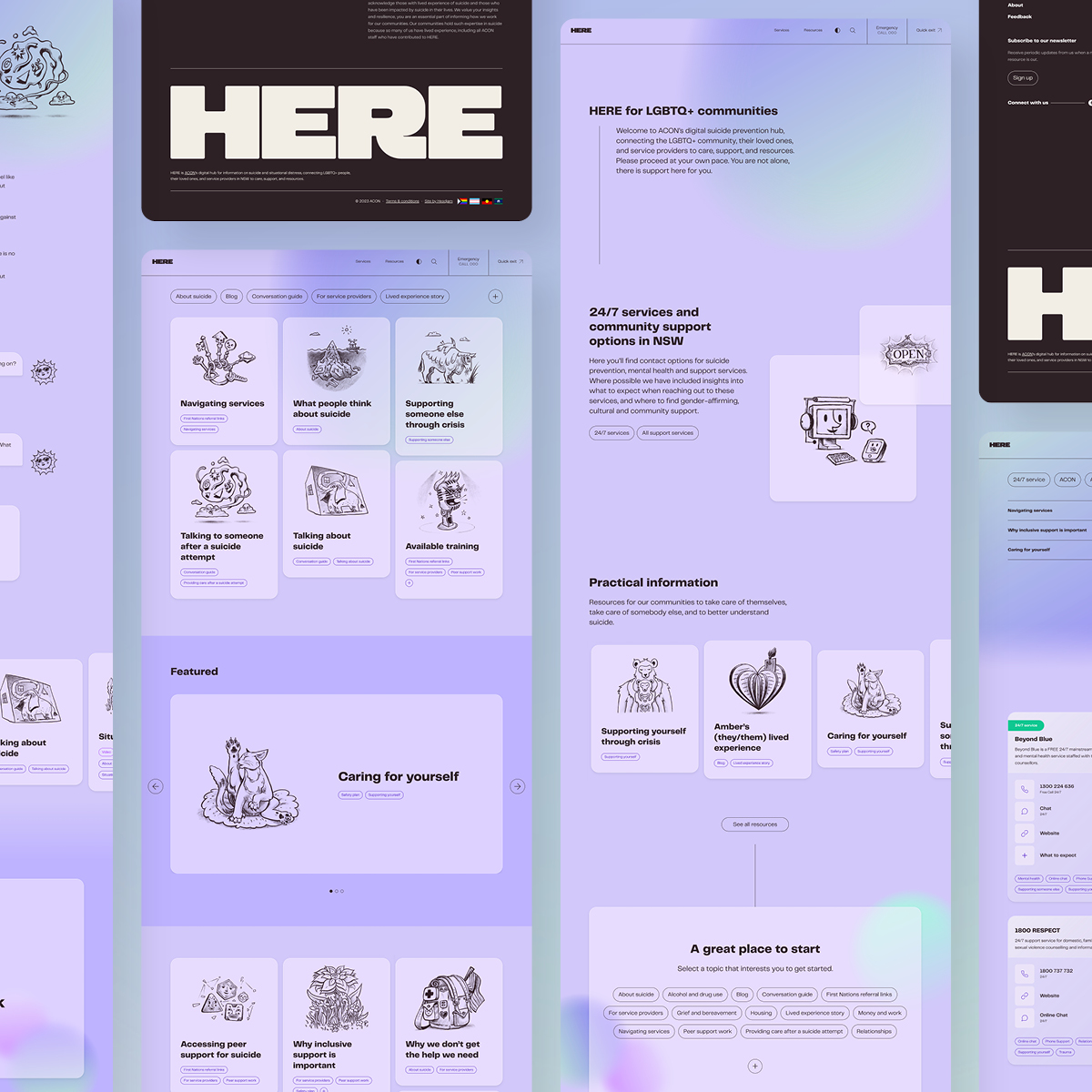 headjamcreative's tweet image. Incredibly proud to have worked on the site and branding for ACON'S HERE campaign – which provides suicide prevention support for the LGBTQ+ community. 

➡️ Full case study visit hubs.la/Q02lh-nb0

#design #creativeagency #branding #illustration #newycreatives #lgbtqia+