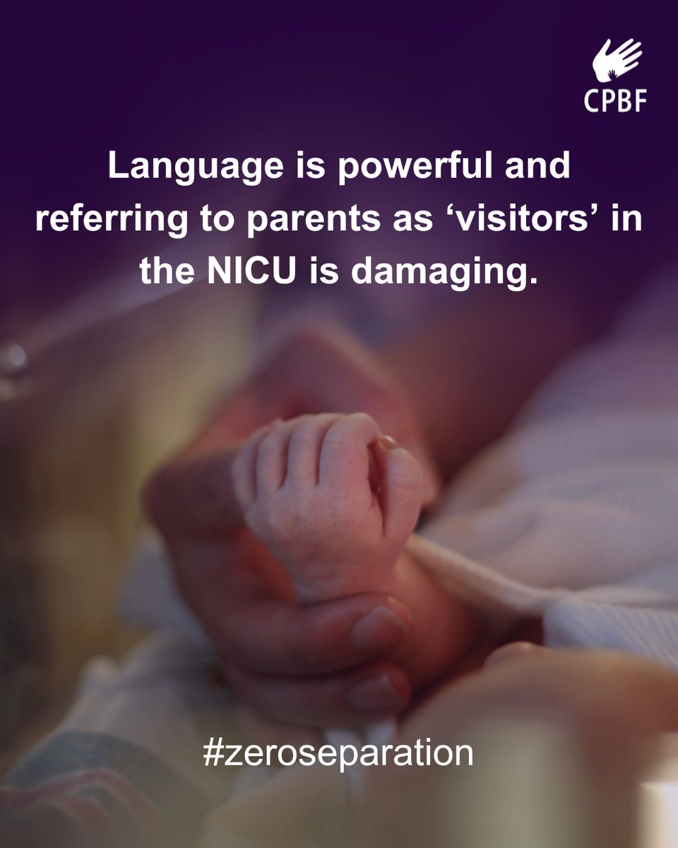 Language matters in the NICU. Calling parents ‘visitors’ undermines their vital role and harms bonding. CPBF supports 24/7 access for both parents. Let's prioritize family-centered care. Read the recommendations from the PRESENCE study: cpbf-fbpc.org/parental-prese… #ZeroSeparation