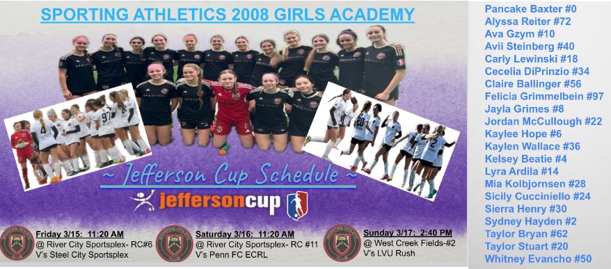 taylor_stuart19's tweet photo. Come watch me and my 2008 @SportingAthClub team play @jeffersoncup this weekend! @firstpointusa @ImYouthSoccer @GAcademyLeague @ImCollegeSoccer @TopDrawerSoccer https://t.co/pMyaQ2wxpR