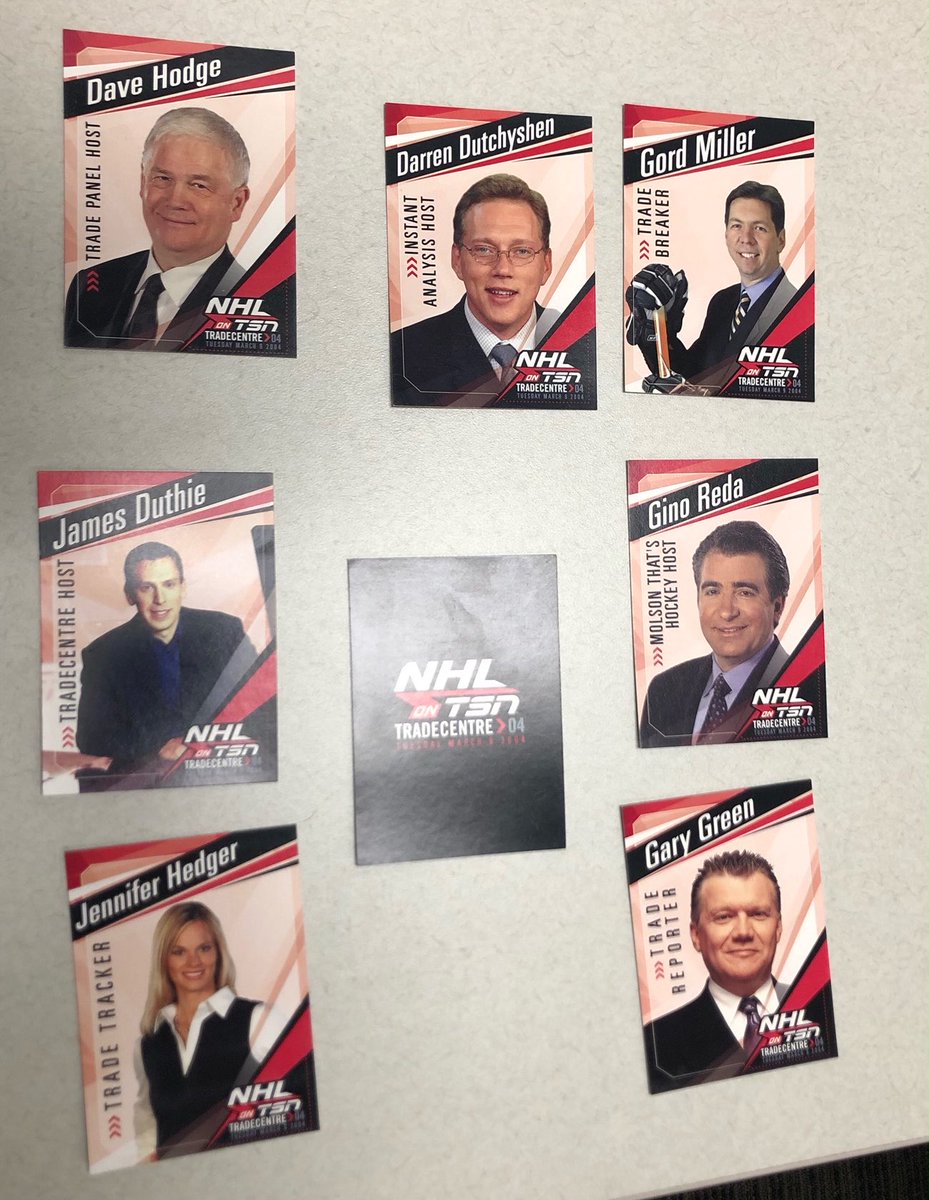 tsnjamesduthie's tweet photo. My TSN pal ⁦@UfaWizard⁩ was cleaning out his desk and found TSN Trade Deadline cards from 20 years ago. The Gino is worth more the Bedard rookie. https://t.co/RyhyBptKTG