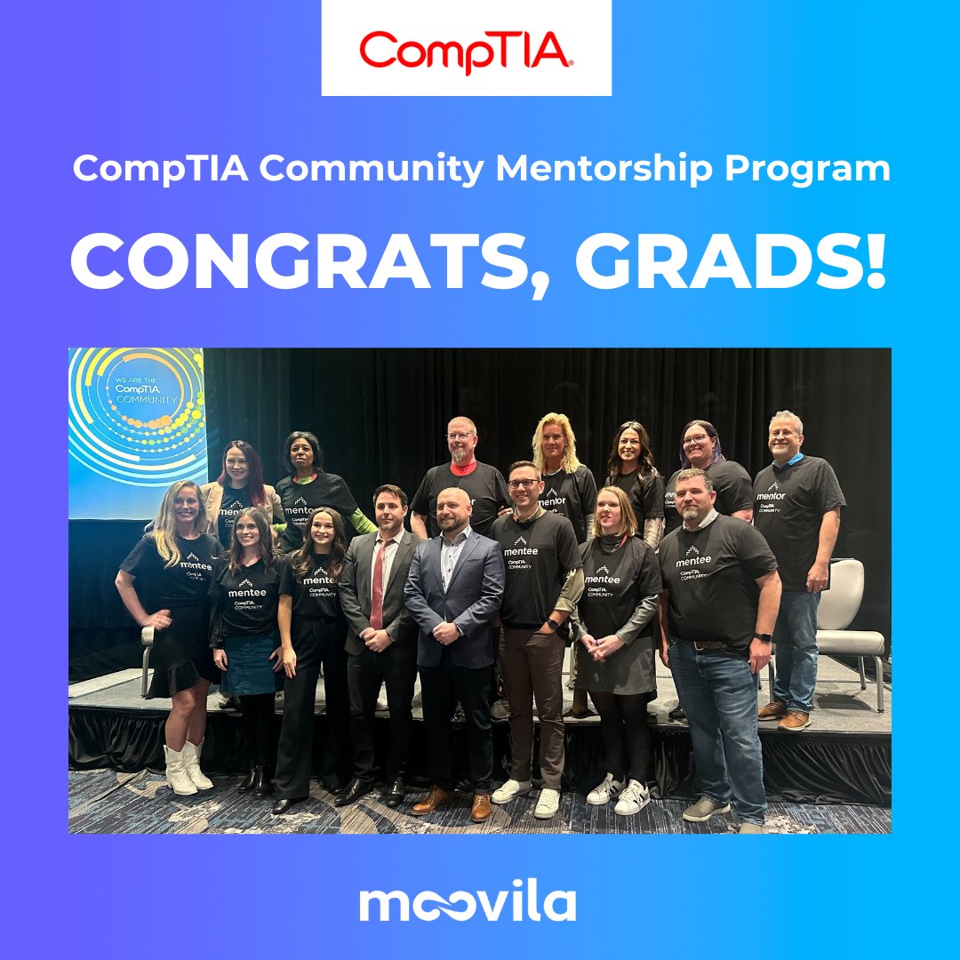 Let's hear it for the Graduates of the @CompTIA Community Mentorship Program! A special shoutout to Moovila's own Kate, Louis and Andrea for their exceptional achievements! 👏🎓 👏 #comptiacommunity #CompTIACCF