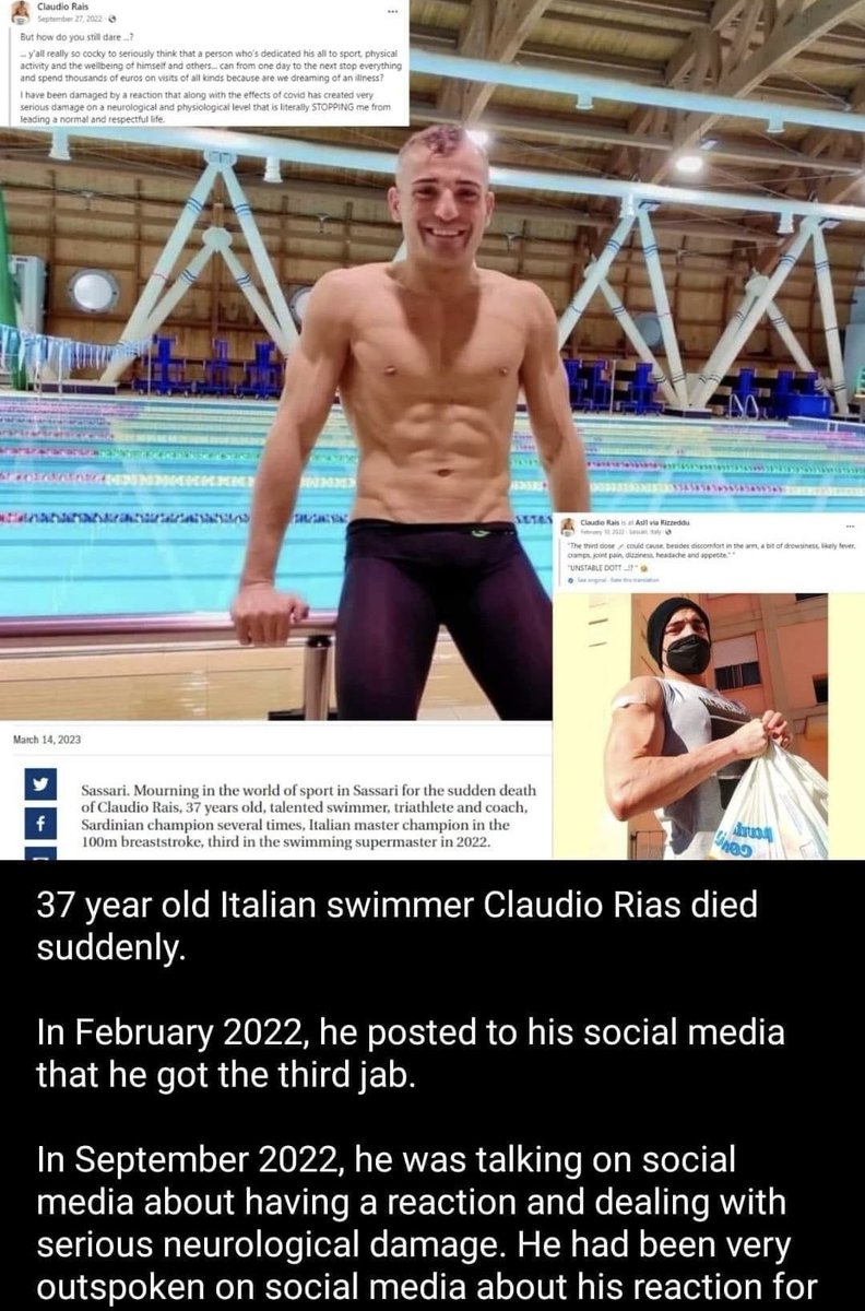 Claudio - 🤍 Talented Swimmer - Died Suddenly 🕊️ Claudio had been commenting on Social Media about a Neurological Reaction he suffered due to the Jab