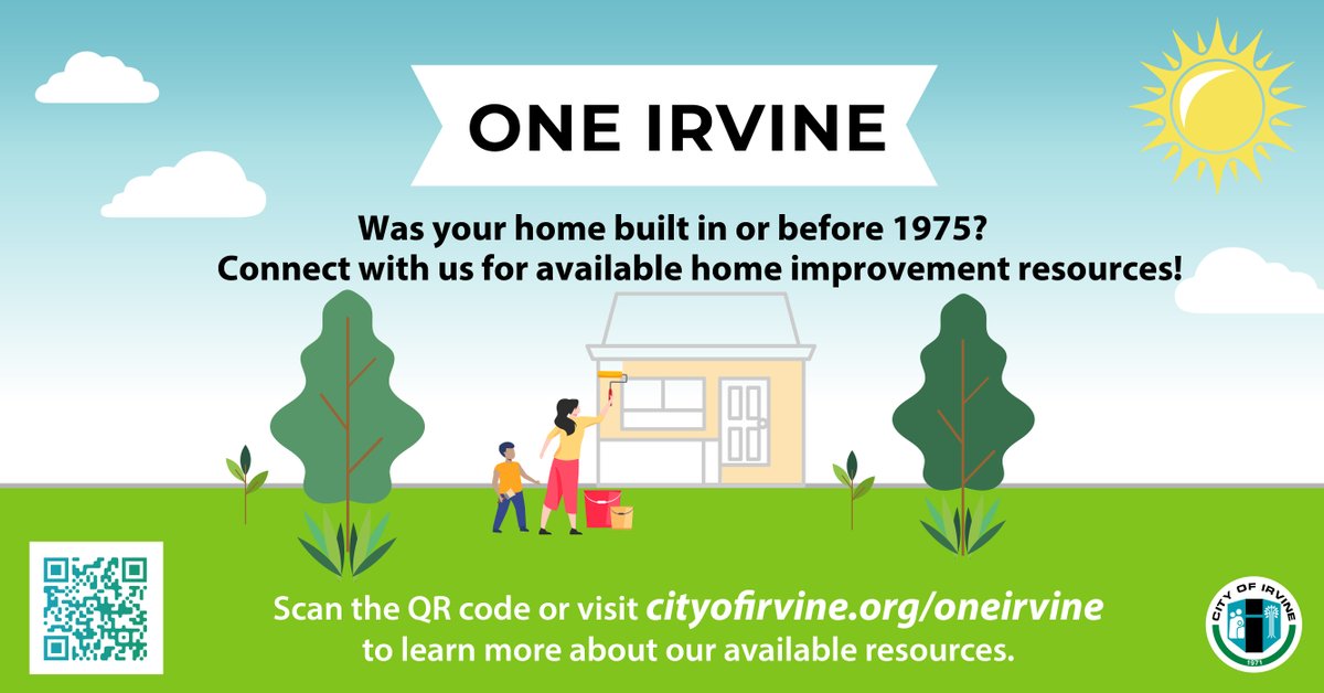City_of_Irvine's tweet photo. LAST CHANCE! Additional funds for the #OneIrvine program are available to owners of qualifying single-family homes and condominiums built in or before 1975.
Applications for home improvement loans and grants close March 15 at noon๐ https://t.co/SxcBzRSjdE. https://t.co/slF0UN46gd