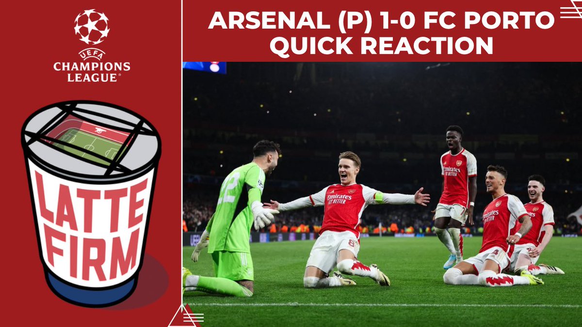 LatteFirm's tweet image. NEW #QuickReaction Arsenal (p) 1-0 FC Porto

• Gunners reach UCL QF for first time since 2010!
• A scrappy, fractious encounter settled on pens.
• Psychological barrier overcome for these boys.
• David Raya the penalty saving hero! 👐🏽

🎥 Enjoy youtube.com/live/tbZvzGabV…

❤️☕️