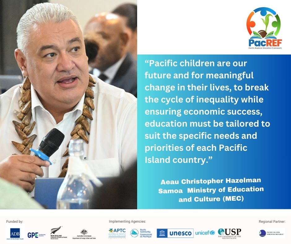 Thought provoking statement from Samoa to ensure no child is left behind at #PacREF PHES meeting underway in Nadi, Fiji.

#PacificEducation #PaddleTogether