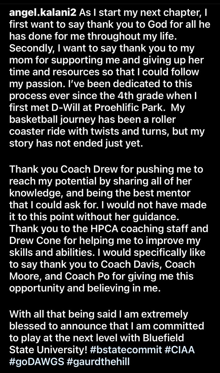 #COMMITTED
<a href="/BlfdState/">Bluefield State University</a> <a href="/bstatesports/">Big Blue Athletics</a> 
<a href="/CoachDavisPK/">P A U L D A V I S ™️</a> @Pobaby30 #CoachMoore <a href="/Bdrew_15/">BRITTANY DREW</a> <a href="/HPCAGirlsBBall/">HPCA Girls Basketball</a> <a href="/HPCA_Athletics/">Cougar Athletics</a>