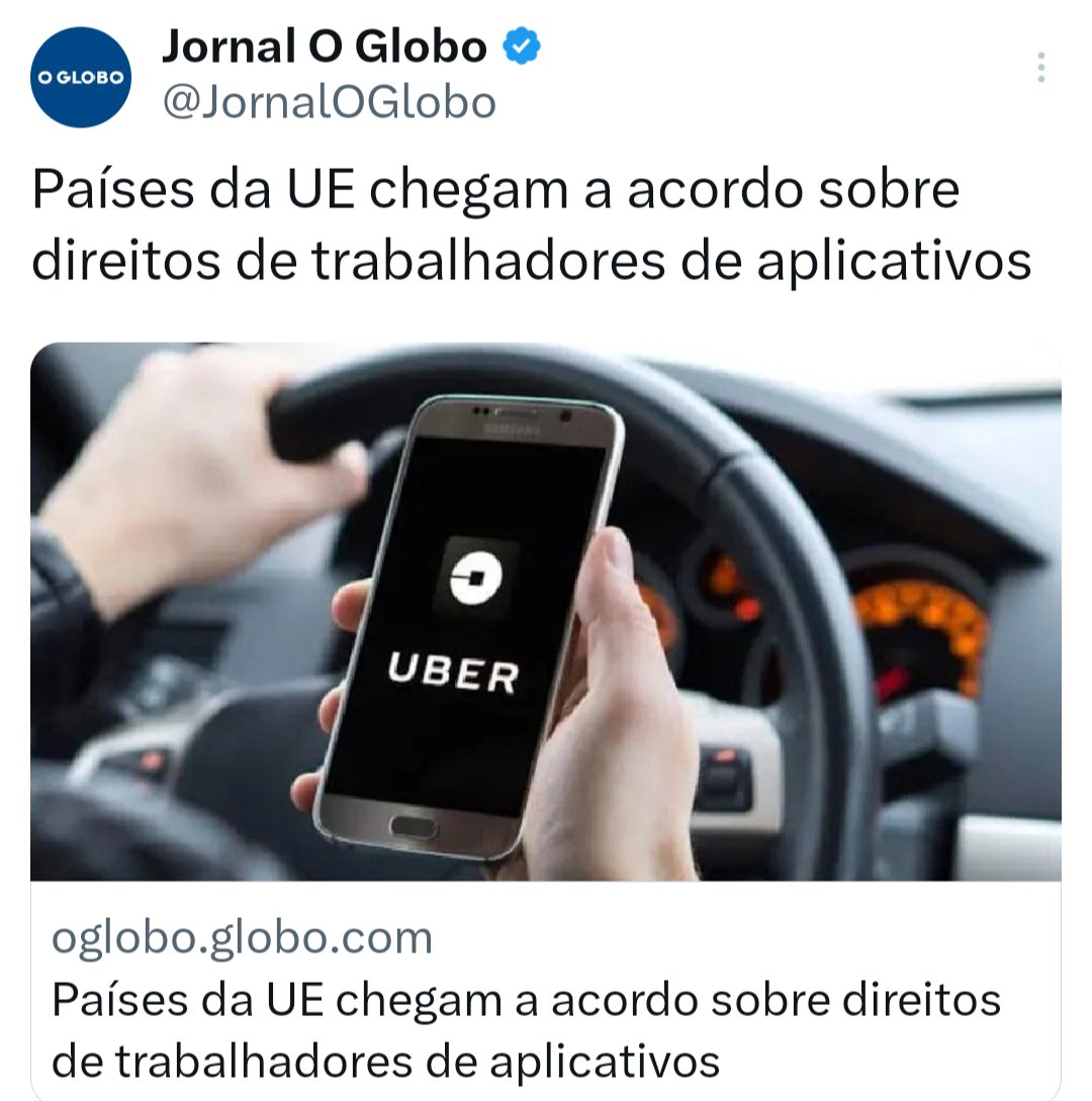 Tem um monte de gente de esquerda usando essa notícia para provocar a direita, dizendo: a Uber vai sair da Europa tb? Pois bem, o que está sendo discutido na Europa é o oposto do que o governo brasileiro fez nesse PL. Trata-se de vínculo de emprego. Aqui em acabar com o vínculo.