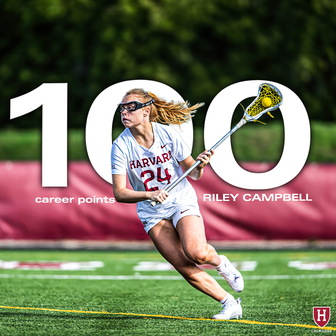 HarvardWLax's tweet photo. Another member of the 1️⃣0️⃣0️⃣ club. 

Riley Campbell adds her 100th career point after a hat-trick against Duke. 
#HarvardWLax | #GoCrimson https://t.co/Htdf0UBxI8
