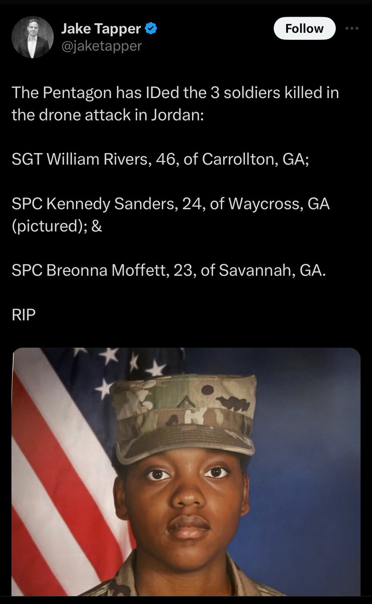Jake Tapper did a weepy 7 minute segment for an active duty foreign fighter killed on his base while enforcing Israel’s siege of Gaza

He observed the deaths of 3 Black Americans in an episode of clear blowback from the US-Israeli special relationship with a simple “RIP”