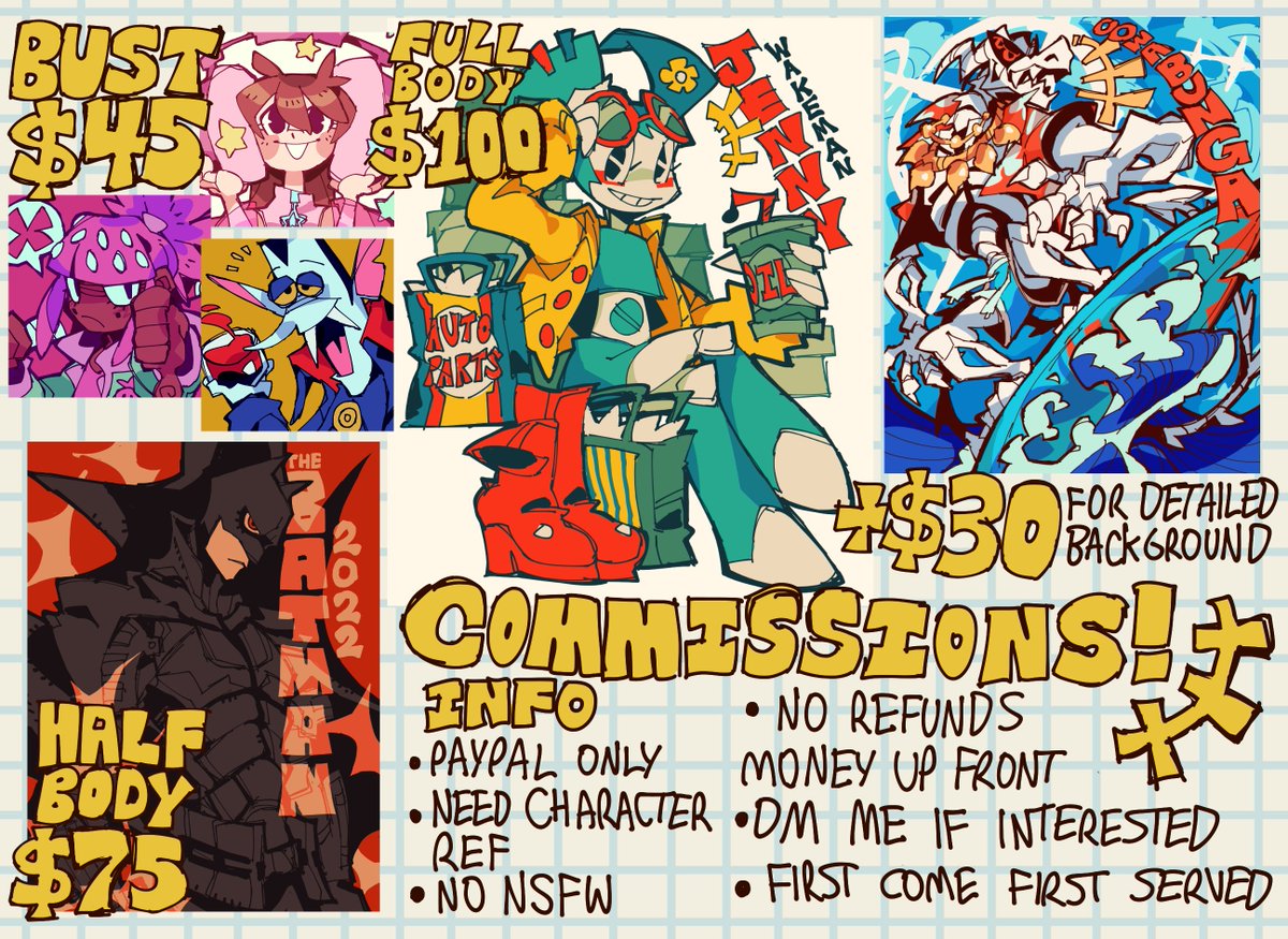 i'm on spring break so i thought this might be a good time to open up comms! 4 slots open, dm if interested 