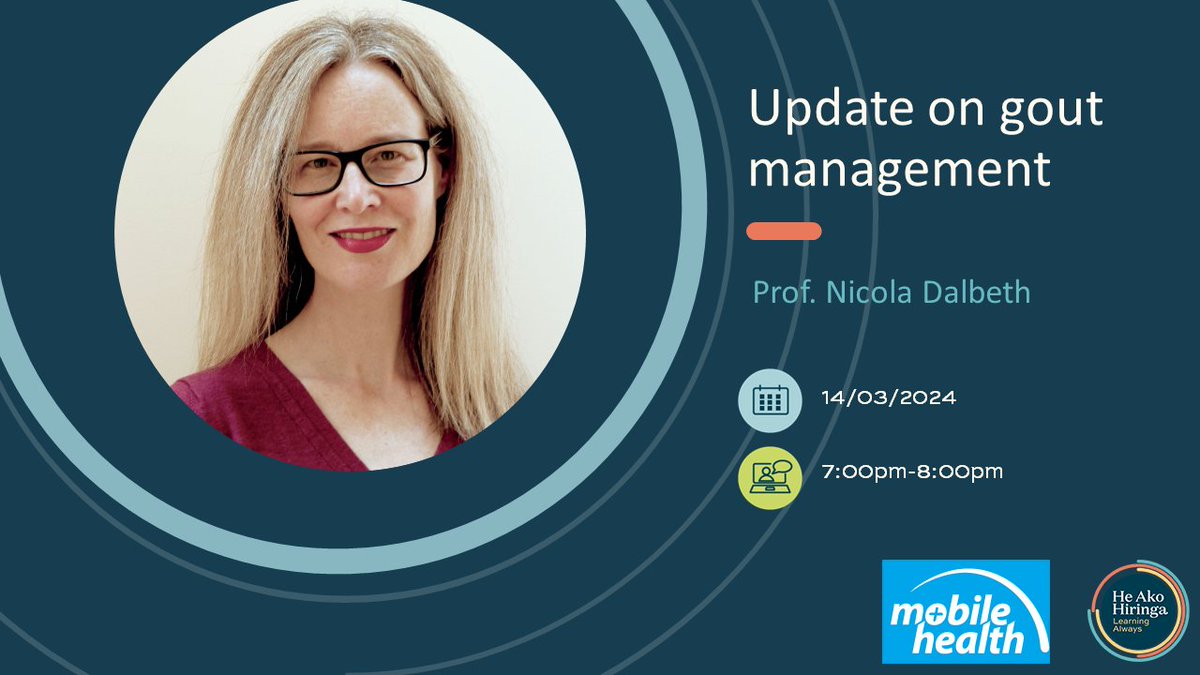 Tomorrow at 7pm - don't miss Professor Nicola Dalbeth's clinical update and discussion about resources that support effective gout management. Register here: mobilehealth.zoom.us/webinar/regist…