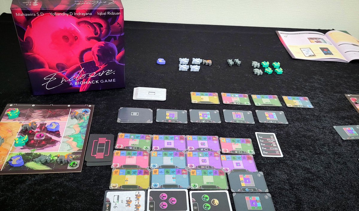 CaitlinErnest's tweet image. Yofiandhy D Indrayana (@lordofmonkey)&apos;s &apos;Enclosure&apos; (in the #Biohack universe) is great! The restrictions on how you can utilise your turn make things so interesting. Strategically choosing the order to use move cards to set up future scoring opportunities is so fun!
@Uchibacoya