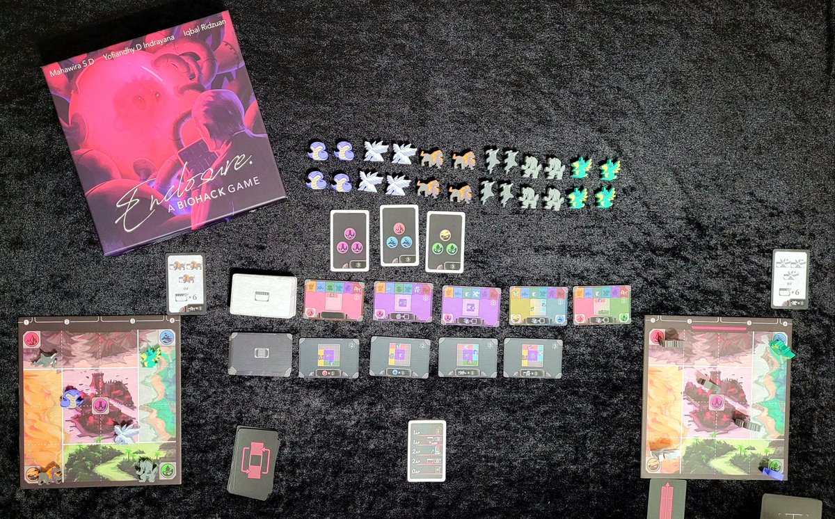 CaitlinErnest's tweet image. Yofiandhy D Indrayana (@lordofmonkey)&apos;s &apos;Enclosure&apos; (in the #Biohack universe) is great! The restrictions on how you can utilise your turn make things so interesting. Strategically choosing the order to use move cards to set up future scoring opportunities is so fun!
@Uchibacoya