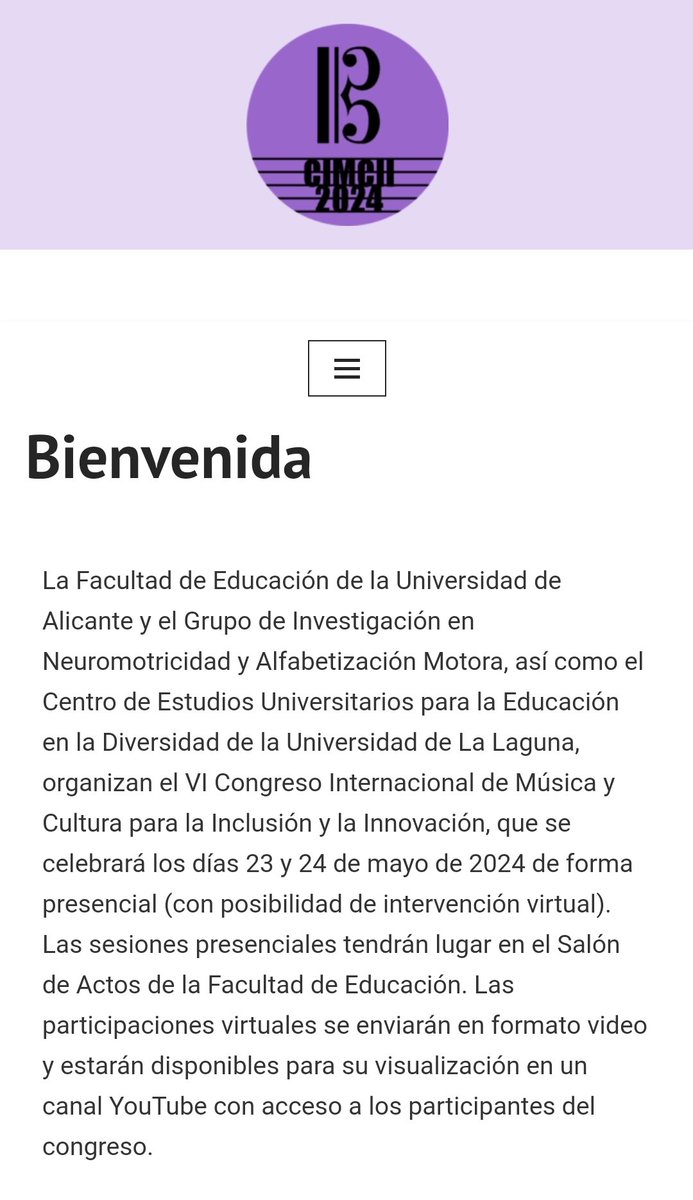 Nuestra compañera <a href="/VicentaGisbert/">Vicenta Gisbert Caudeli</a> participa en la sexta edición del Congreso Internacional de Música y Culura para la Inclusión y la Innovación que se desarrollará 23 y 24 de mayo en Alicante.
Inscripción reducida hasta el 31 de marzo.