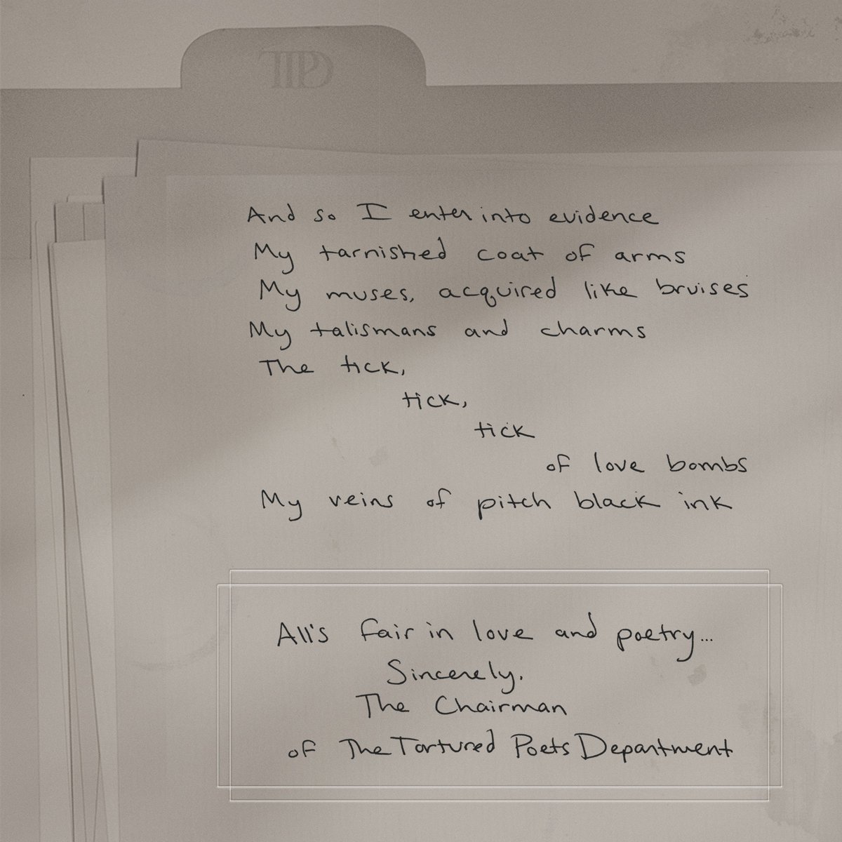 All’s fair in love and poetry… THE TORTURED POETS DEPARTMENT is out in one month. Counting down to April 19. taylor.lnk.to/thetorturedpoe… #THETORTUREDPOETSDEPARTMENT #TSTTPD