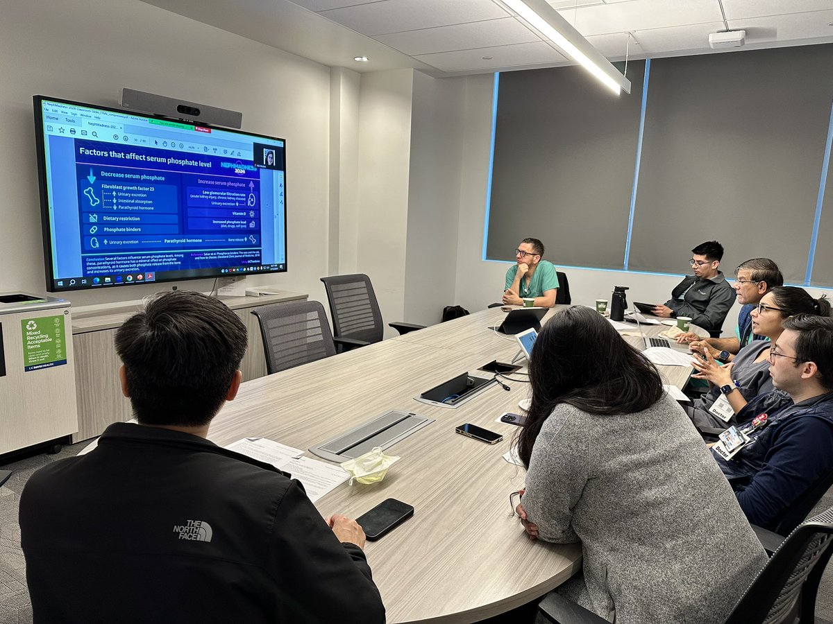 Continuing with our #NephMadness deep dive, having fun & learning together as a team! Today’s conference time was dedicated all to NephMadness with heated discussions led by our amazing fellows on #ThingsWeDoForNoReason, #PD, #Acidosis, & #Transplant. Exciting times! #NephTwitter