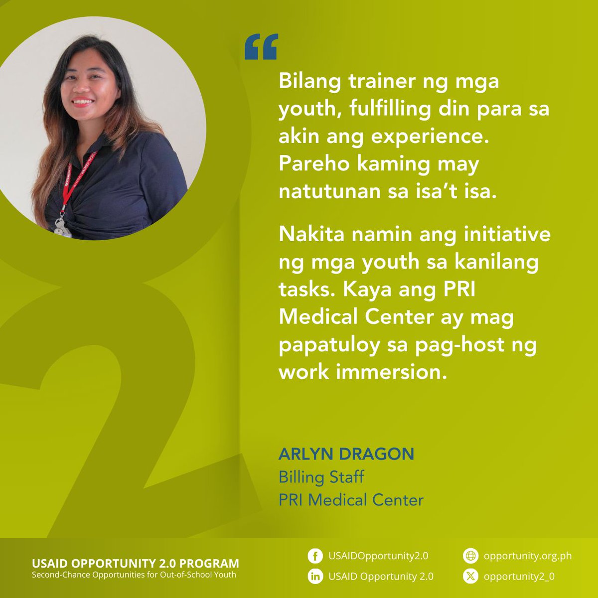 opportunity2_0's tweet image. Dosing up on success for today’s #WednesdayWin!

Meet Opportunity 2.0 youth Marvin Oros, one of the eight #O2youth who completed their work immersion at Philippine Rehabilitation Institution (PRI) Medical Center in Angeles City.