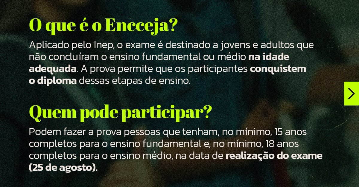 inep_imprensa's tweet photo. 📚📷Elaborado pelo Inep, o Encceja avalia o conhecimento de jovens e adultos e concede o diploma do ensino fundamental ou médio aos aprovados. O edital da prova de 2024 já está disponível para consulta no portal do Inep.  Segue o🧶Para Mais Informações. https://t.co/jT4KW4akwv