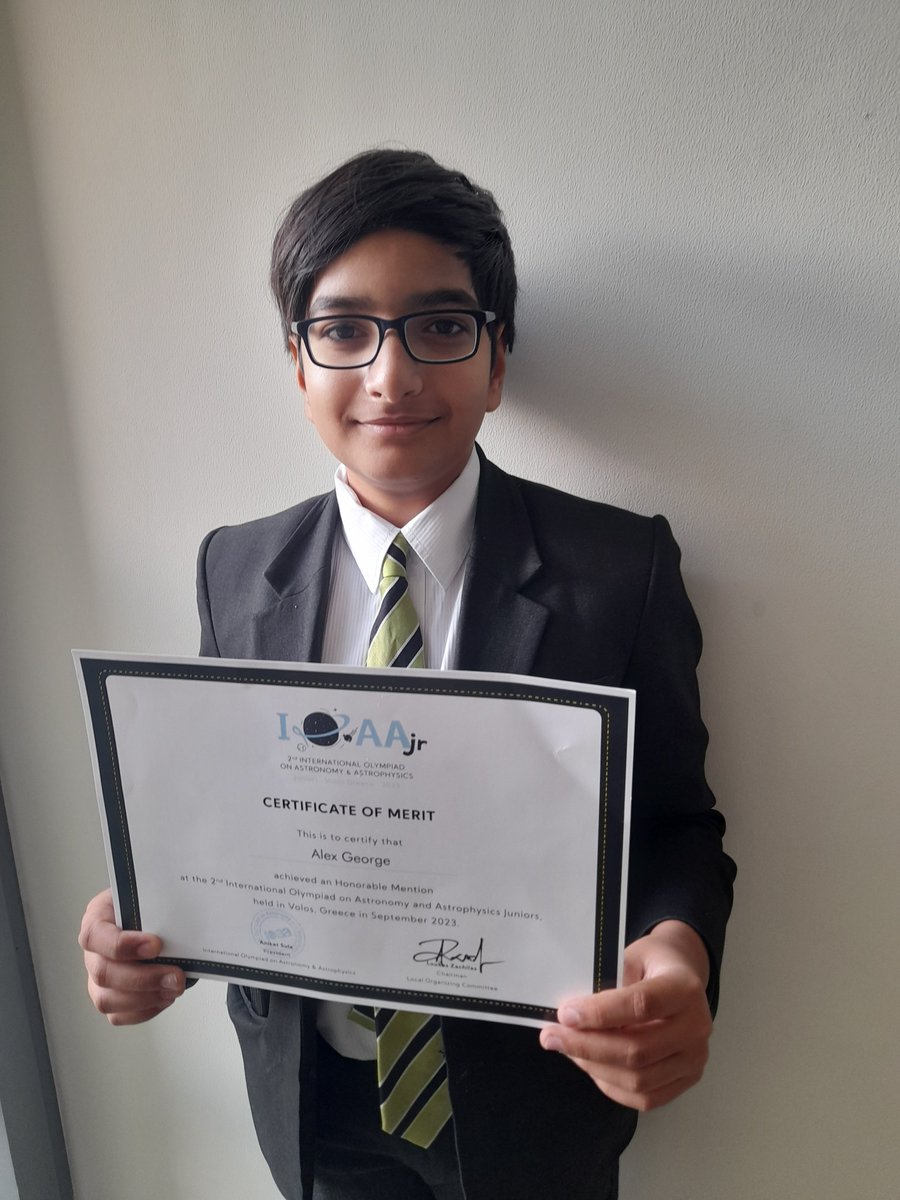 It's been worth the wait! Really proud to award Y10 pupils Alex with his certificate of merit from the International Olympiad for Astronomy and Astrophysics event held in Athens earlier this academic year. Well done!