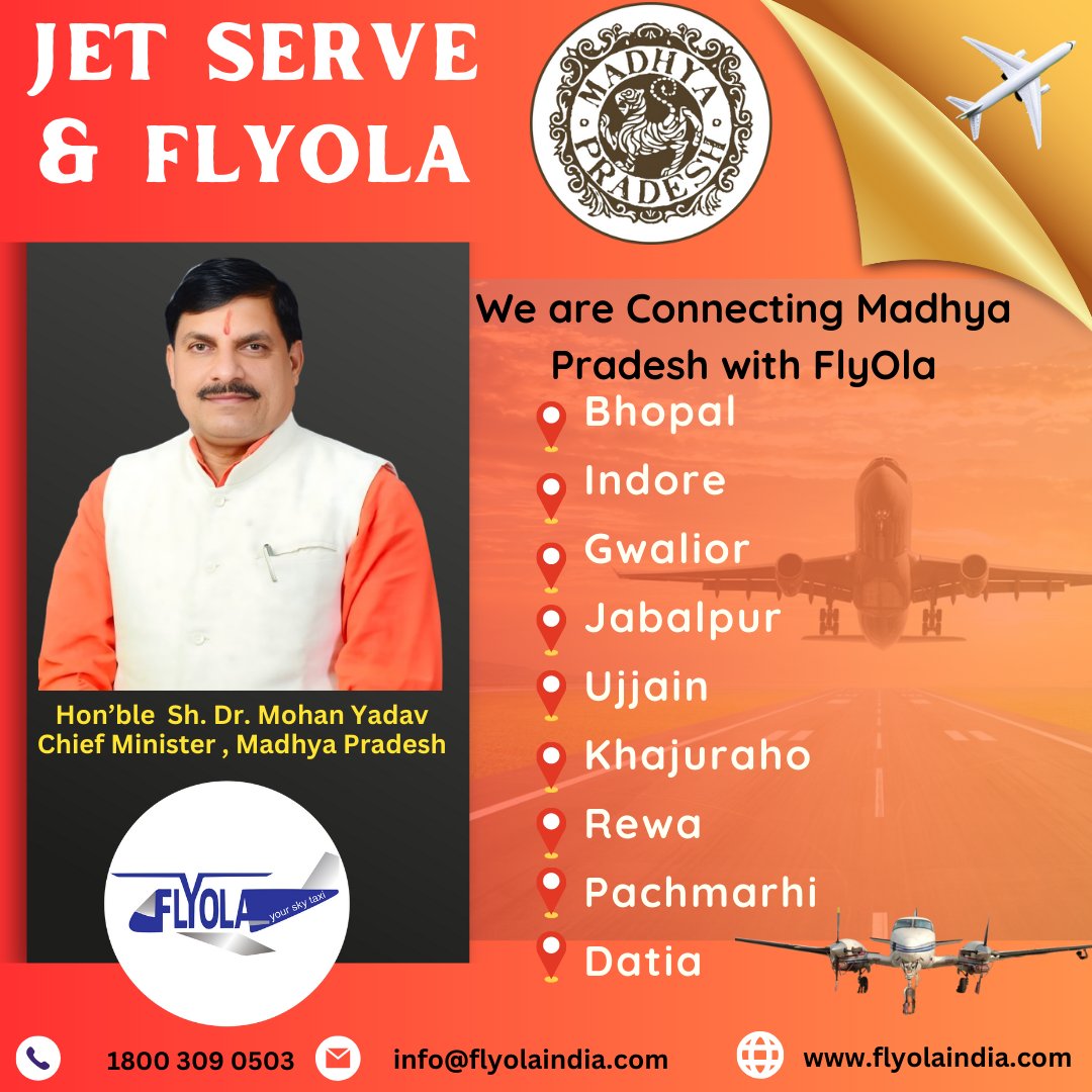 flyolaviation's tweet photo. We are Connecting Madhya Pradesh with FlyOla
FlyOla ..Connecting Heart of BHARAT “Madhya Pradesh” Dil Se Dil ki Yatra..
Visit- https://t.co/omgA238jJ4
#FlyolaIndia #indore #gwalior #khajuraho #ujjain #rewa #pachmarhi #datia #jabalpur #connectingpeople #interstate #Jetserve https://t.co/QPwi3aC3K0
