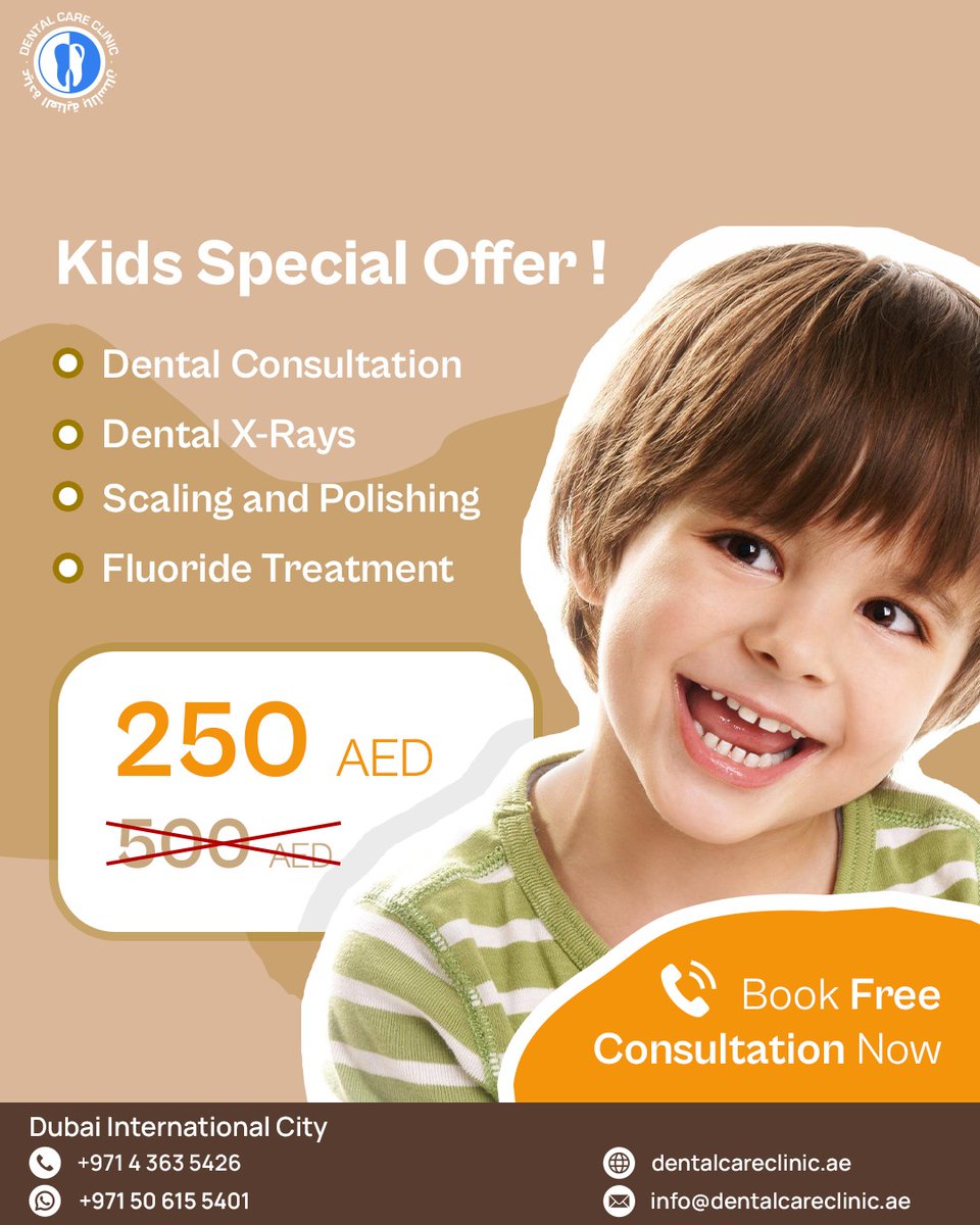 Embark on a journey to a healthier, brighter #smile for our young buds with our Exclusive #DentalPackage! 

🌐 dentalcareclinic.ae

#DentalCare #HealthySmiles #Pediatrics #KidsDentalSpecialist #KidsDoctor #pediatricians #DentalConsultation #ScalingandPolishing #DentalOffers