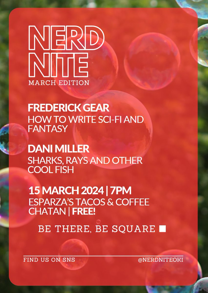 Don't Forget!
Nerd Nite Okinawa is back TONIGHT!
See you at Esparza's Tacos and Coffee, 7pm!
Be there, Be Square!
#NerdNite