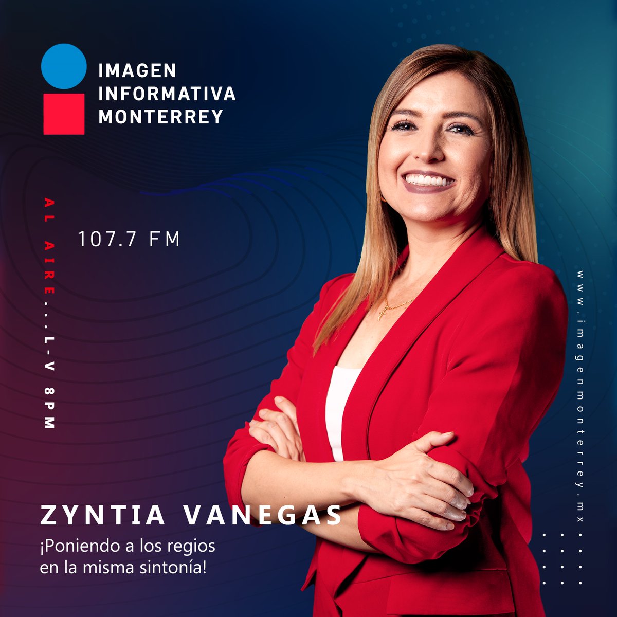 Estamos en vivo IMAGEN MONTERREY con
<a href="/ZyntiaVanegas/">Zyntia Vanegas</a> 8:00 pm  
📻en 107.7 FM en Mty  📷En Línea: imagenmonterrey.mx