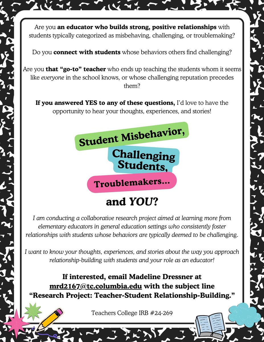 Looking for elementary educators interested in participating in a research study! Please find more information below!