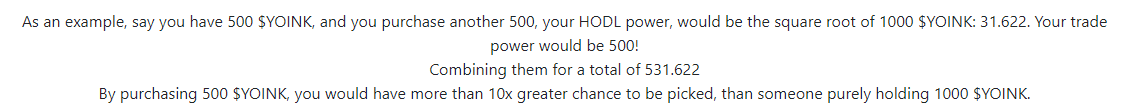 GetYoinked's tweet photo. Your HODL &amp; Trade Power are combined together to create your "Weighted Chance" to become the YOINKER

You can check your current HODL and Trade Power through the Ratio Calculator on our website https://t.co/1kEhivid5q